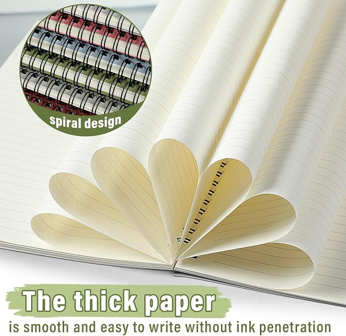 Fuutreo 6 Pack B5 Spiral Notebooks 10.5 x 7.45 Inch College Ruled Aesthetic Journal Kraft Hardcover 70 Sheets (140 Pages) Spiral Notebook for Office Students Work Journaling(Fresh,Morandi)