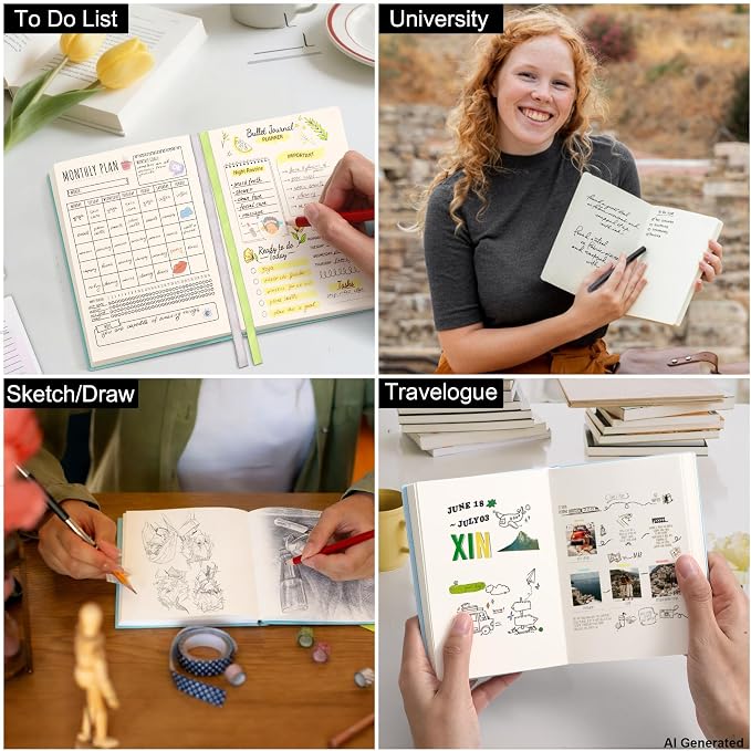 Thick Blank Journal Notebook 400Pages Sketch Book Blank Journal Unlined No Lines Soft Leather Cover A6 (3.9 × 5.5) Journal Leather Notepad Drawing Book Memo Writing Sketch Pad Diary Notebook