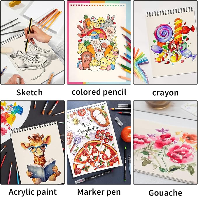 OSIMIG 10 Pack 5.5" x 8.5" Sketch Books, 300 Sheet Drawing Paper, Mini Sketchbook for Kids, Drawing Pad, Top Spiral Bound Sketch Pad for Beginger, Adult Art Supplies