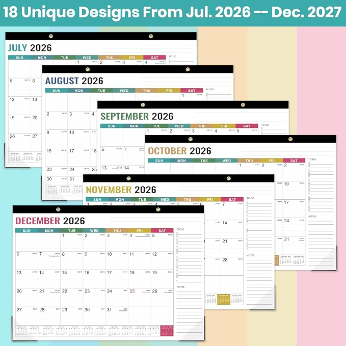 Desk Calendar 2026-2027 - 2026-2027 Desk Calendar, July 2026 - December 2027, 18 Monthly Desk Pad/Wall Calendar 2026-2027, 2-in-1 Desktop Calendar, 17" x 12", Thick Paper, Corner Protectors - Morandi Color