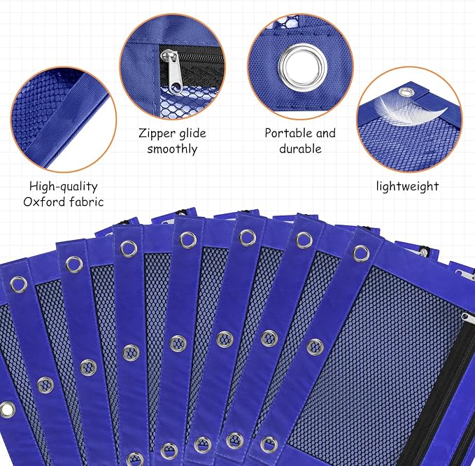 IKAYAS 20 Pack Navy Blue Pencil Pouch for 3 Ring Binder bulk with Zipper for Classroom bulk Pencil Box Pencil Case for Storing School Students Teacher Supplies
