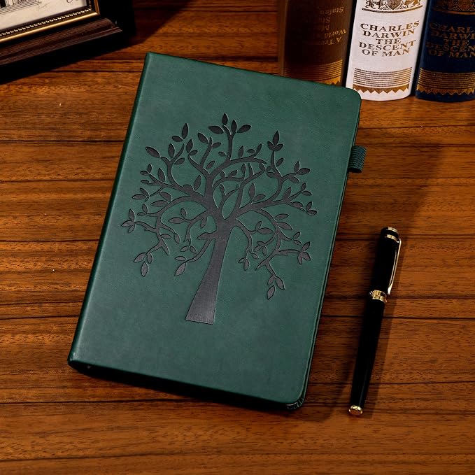 CAGIE Leather Bound Journal for Men & Women, A5 Lined Notebook with 320 Numbered Pages, 100 GSM Thick Paper, Lay Flat Hardcover Journal for Writing, Work, Travel & Daily Use (Green)