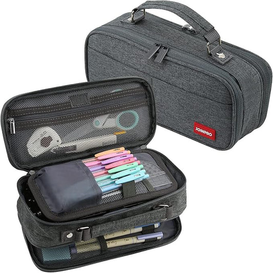 JOINPRO Large Capacity Pencil Case, 4 Compartment Pen Pouch Organizer with Double Zipper, Storage Bag for School, Office, Teen Girl Boy Men Women