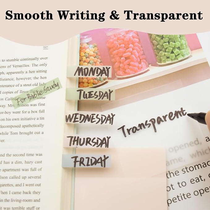 YOUDEFUL 800Pcs Transparent Sticky Notes, Morandi Gray Clear Sticky Notes, 3"x3" Waterproof Translucent Sticky Note Pads, Index Tabs, Clear Post it Notes for Bible Study, See Through Sticky Notes