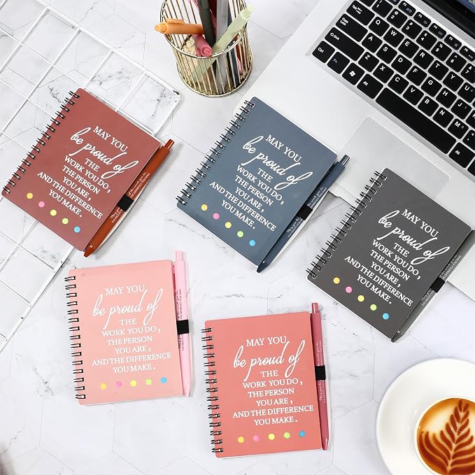 Resurhang 48 Pcs/24 Set Back to School Gifts for Students Teacher, Inspirational A6 Spiral Journal Notebook with Pen for Employee Team Teachers Students Classroom Rewards(Fresh Color,May You)
