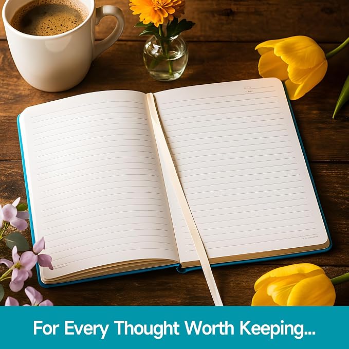 Lined Journal Notebook –A5 PU Leather Hardcover Notebook, 100gsm Thick Bleedproof Paper with Inner Pocket – 192Pages Lined Writing Journal for Students Women Note Taking - Lavender Blue