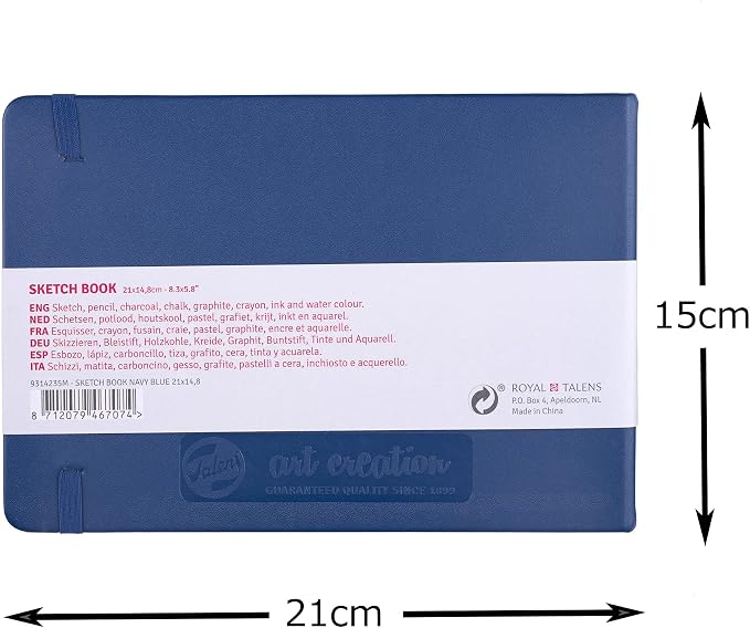 Talens Japan T9314-235M 452426 Art Creation Sketchbook, Drawing Notebook, 8.3 x 5.9 inches (21 x 15 cm), Navy Blue