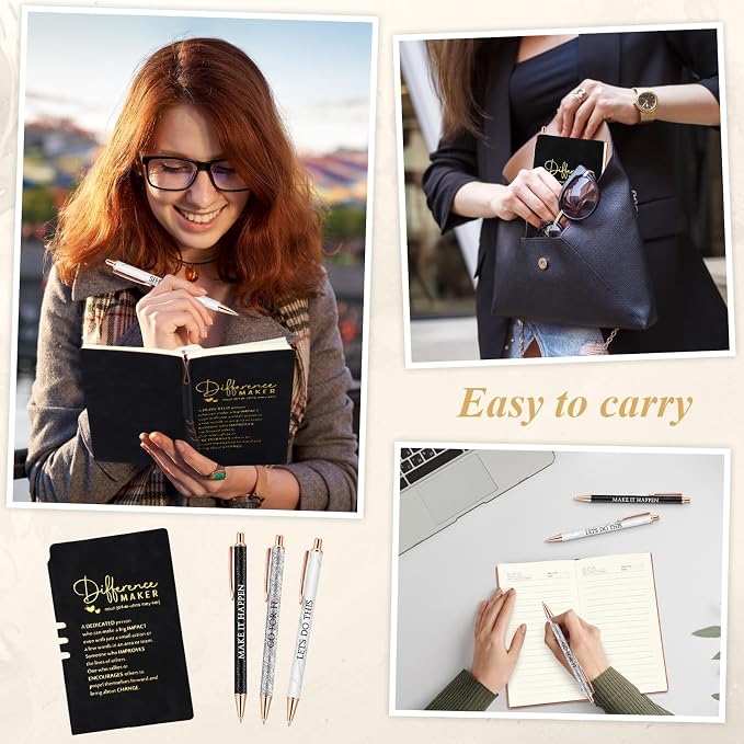 Thenshop 5 Pcs Difference Maker Gifts Journal with Pen Leather Notebook 3 Ballpoint Pens Box Thank You Gift for Nurse Boss Employee Coworker Teacher Volunteer Social Worker Assistant(Black)