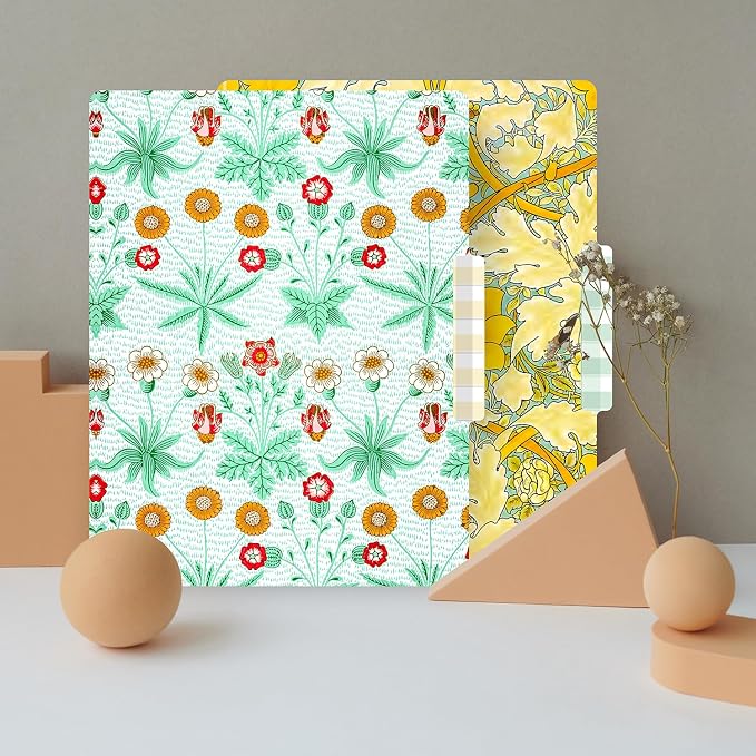 PARTH IMPEX 12 Pack William Morris Decorative File Folders, Letter Size | with Assorted Positions, 1/3 Cut Tab Paper Holders (9.75” x 11.75”) Matte Finish Laminated for Office School Work