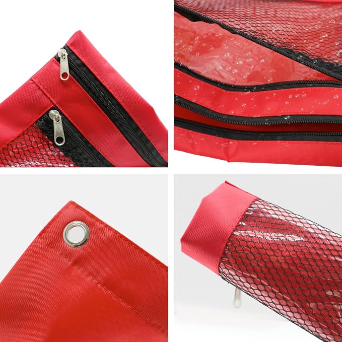 Pencil Pouch for 3 Ring Binder, Heavy Duty Canvas Dual Zipper Pen Bag with Clear Window, Smooth Metal Zipper, Fit Standard 3-Ring Binders for School Office Travel Supplies (Red)