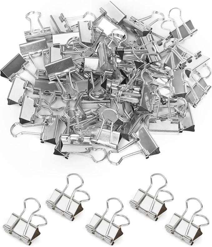 Binder Clips, 50 Pack, 0.75 in Small Paper Clips for Office, （Silver）