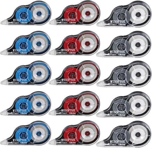 15PCS Correction Tape, 39.37ft Each, Fast, Clean, Opaque and Easy to Use Tear-Resistant Correction Tape Bulk Office or School Supplies, Blue, Red, Gray