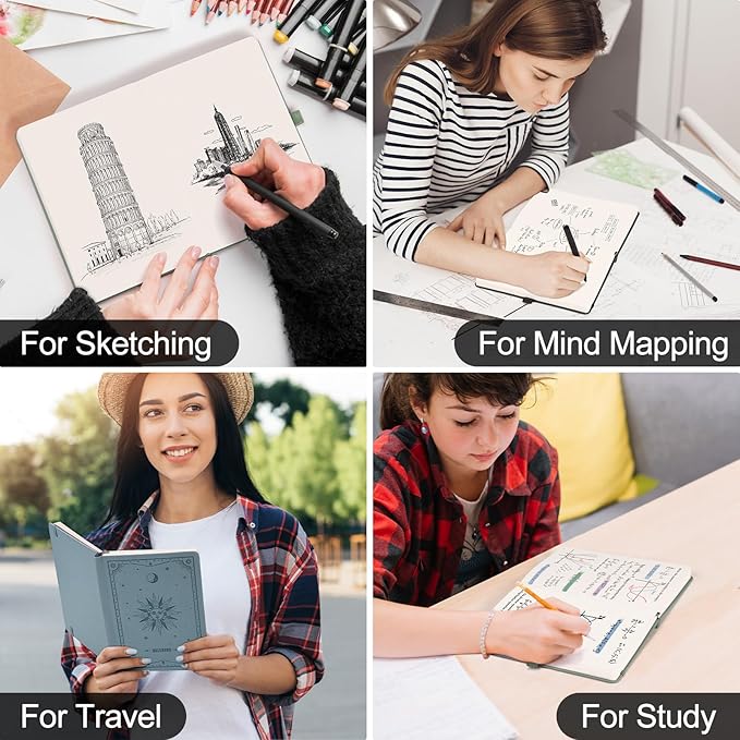 EMSHOI Blank Journal Notebook, 320 Pages, A5 Size (5.7'' x 8.3'') | Leather Hardcover, 100 GSM Thick Paper, Unlined, Plain, for Sketching, Drawing, Painting, Sun Debossed (Light Blue)