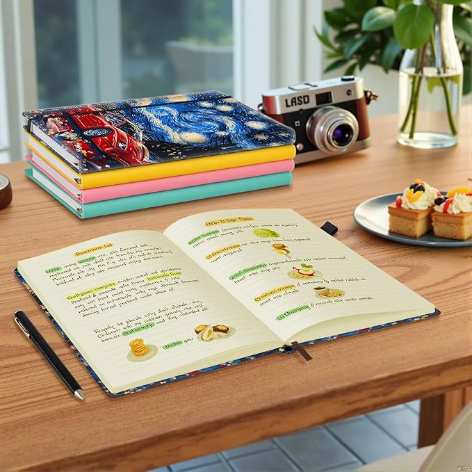 Hardcover Executive Notebooks, A5 PU Leather Lined Journal Notebook, 200 Pages Thick Paper Subject Notebooks for School,Work,Home Writing Business Notebook, Diary Book ，Starry Night Sports Car