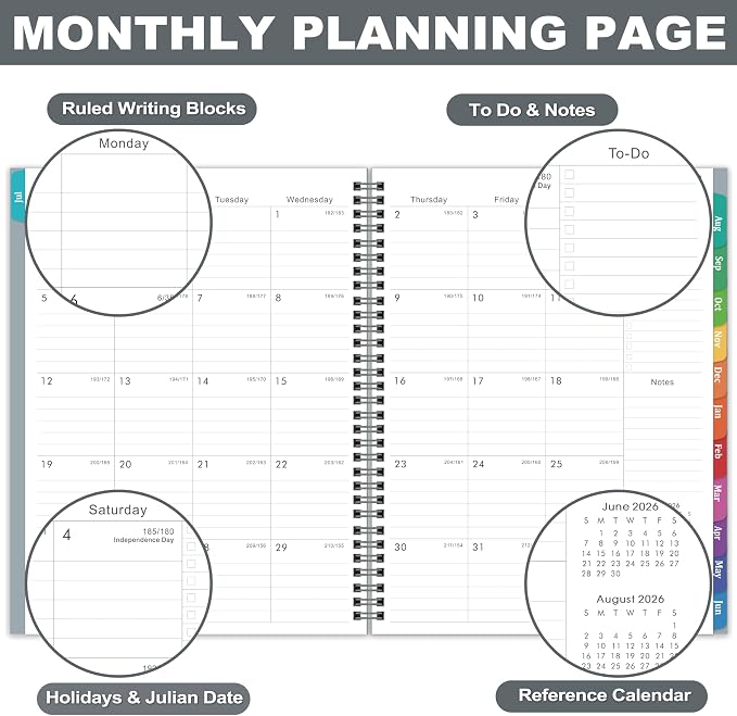 Planner 2026-2027 – 2026-2027 Planner Weekly and Monthly, 9" x 11", Large, July 2026 – June 2027, 12 Monthly Tabs, Strong Twin-Wire Binding, Inner Pocket, Hardcover, Grey