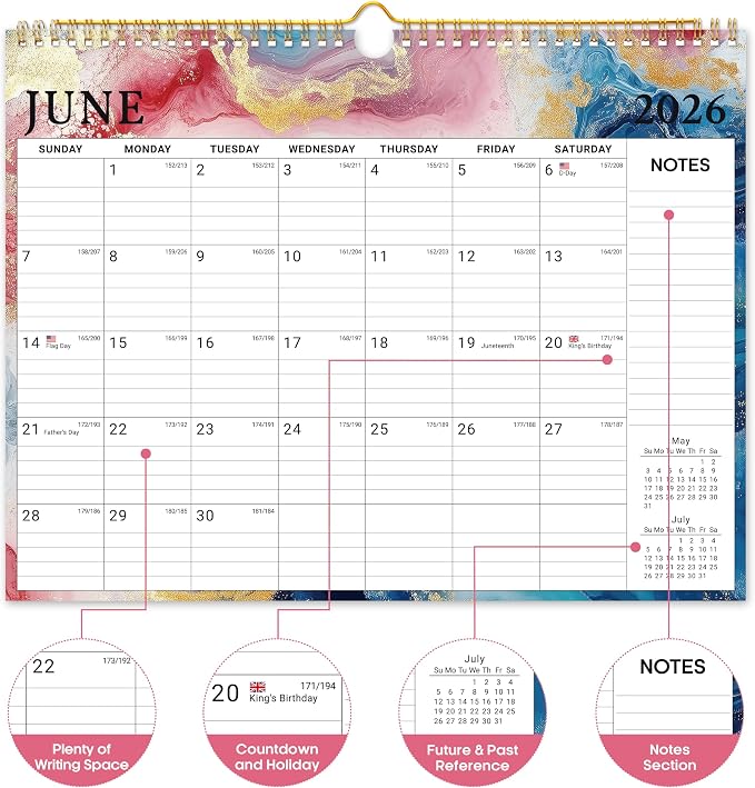 Calendar 2026-2027, 21-Month Wall Calendar Runs from Apr 2026 to Dec 2027,11.5" x 14.7",Large Monthly Calendar with Twin-Wire Binding, Perfect for Home or Office - Gilded Elegance