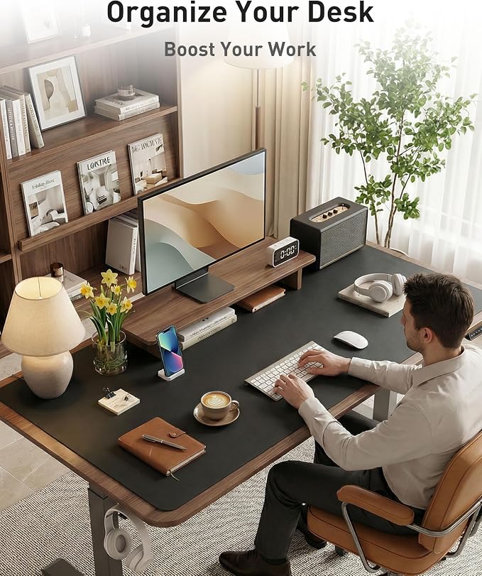 Aothia Faux Leather Desk Mat - Large Mouse Pad, Non-Slip PU Leather Blotter, Waterproof Writing Surface for Office and Home (Black, 63" x 17")