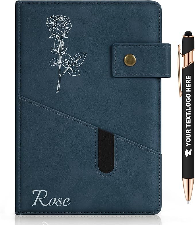 ENOMY Personalized Notebook Set Custom Leather Journal with Stylus Pens Gift,Deep Blue