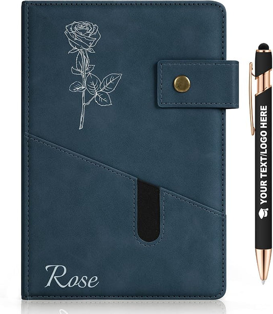ENOMY Personalized Notebook Set Custom Leather Journal with Stylus Pens Gift,Deep Blue