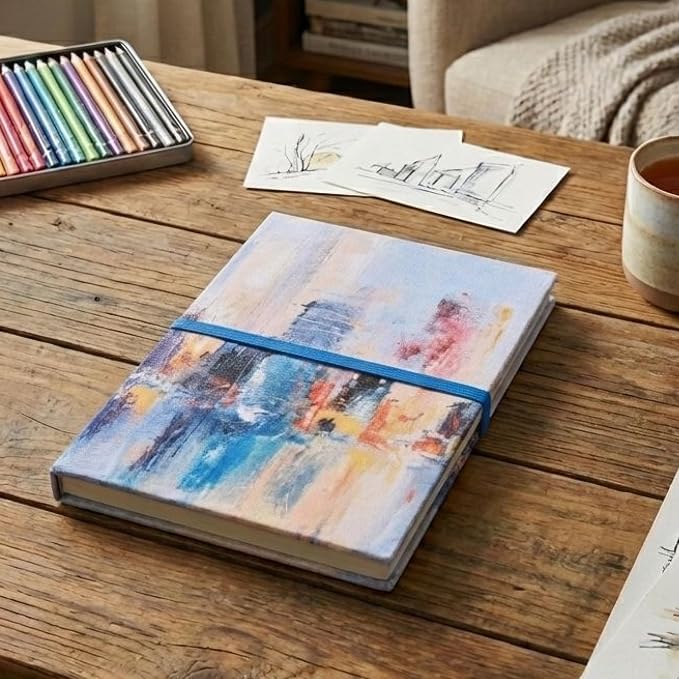 HQ Finestroke Panorama Mixed Media Journal, Zig Zag Fold Sketchbook, 6 x 8 Inches, Accordion Art Book, Canvas Cover, Pack of 3