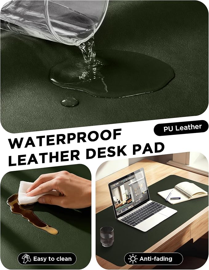 YSAGi 47.2" x 17" Large PU Leather Desk Mat for Keyboard and Mouse - Waterproof Non-Slip Desk Pad Protector for Office, Home, Writing Desk, Olive Green