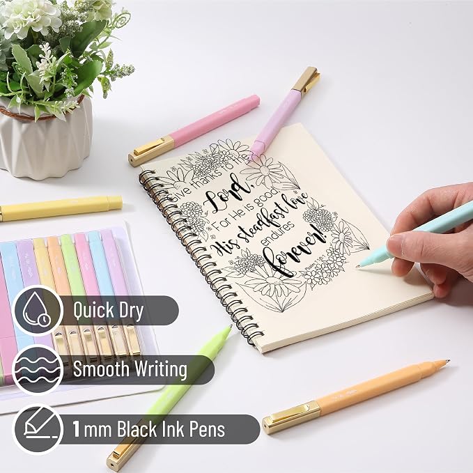 Mr. Pen- Aesthetic Highlighters and Ballpoint Pens No Bleed, 12 Pack | Spring Pastel, Bible Highlighters and Pens No Bleed, Fast Dry and No Smear for Bible Journaling, Planner, School Supplies