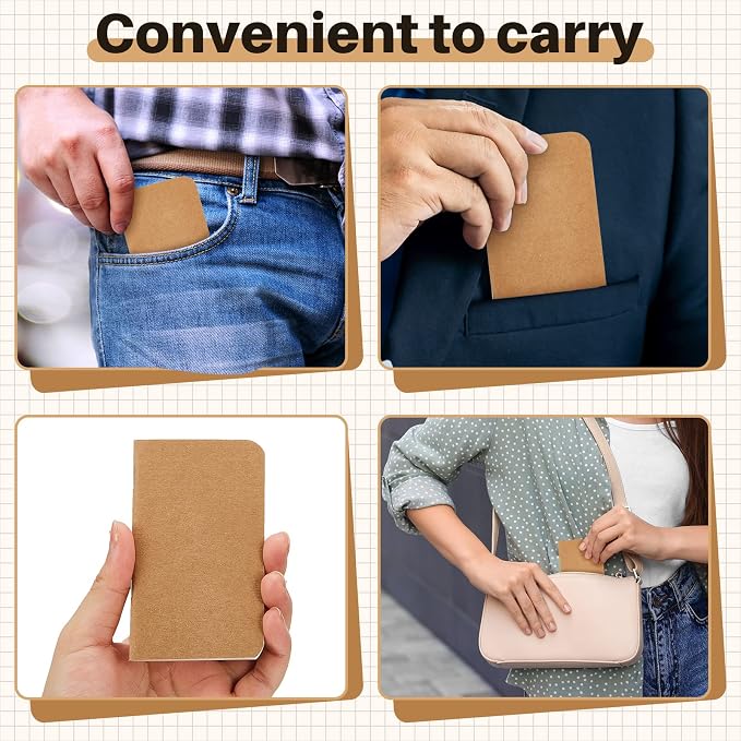 Outus 36 Pcs Pocket Notebook Mini Journal 2.5" x 4" Kraft Paper Mini Notepad Bulk Softcover Pocket Notepad Memo Diary Subject Notebooks for Student Travel School (Brown,Blank Cover)