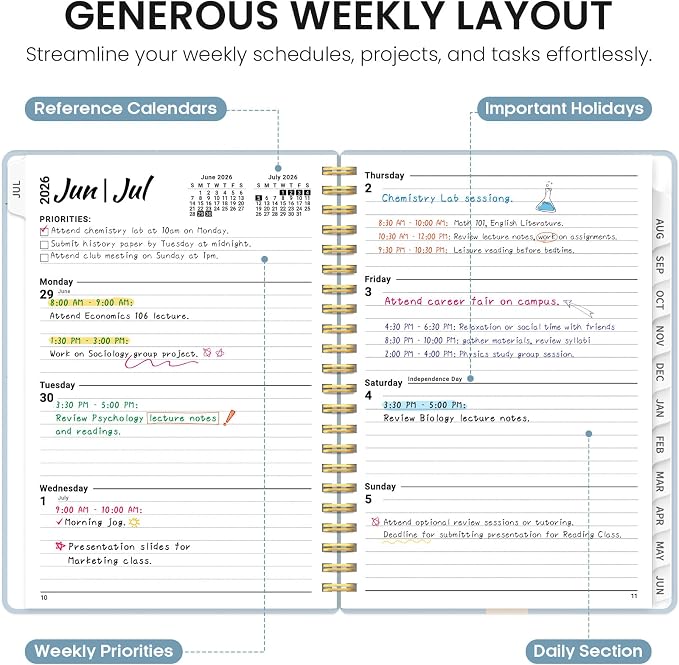 Planner 2026-2027, Academic Year Monthly and Weekly Calendar Planner, Jul 2026 - Jun 2027, Hardcover Teacher Student Planning Agenda book with Tabs, Perfect for School Office Supplies, 6.3" x 8.5" - Parisian Bouquet