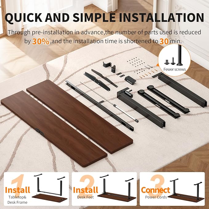 Veken 47.2 Inch Large Electric Standing Desk, Gaming Table, Walnut | Height Adjustable Sit Stand Up Computer Tables for Home Office, Study , Writing, Suit students, employees and group work