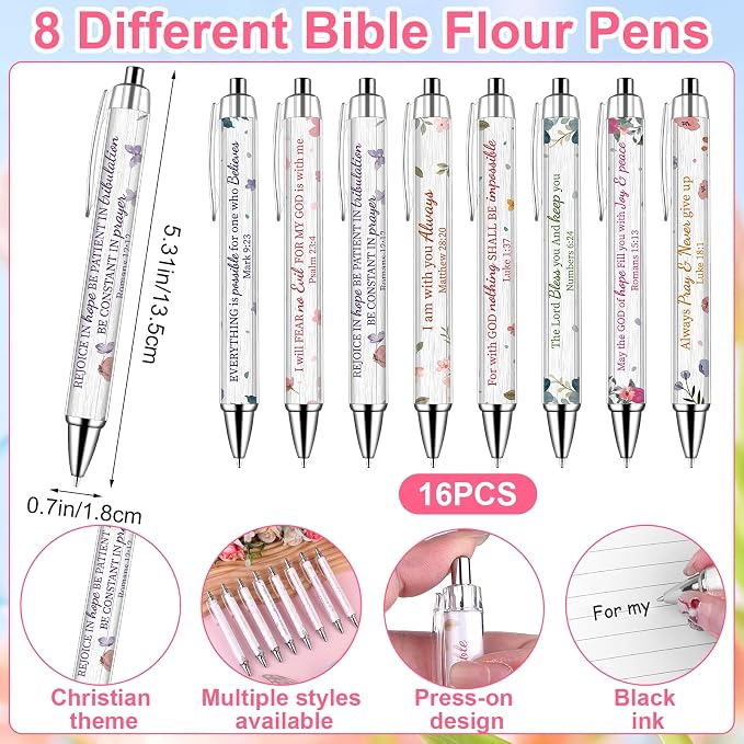 32 Pcs Flower Bible Verse Ballpoint Pens Notebooks Set Christian Gifts Bulk for Women Men Religious Gift Notepad Ink Pen Inspirational Church Party Favors for Colleague Coworker Office School