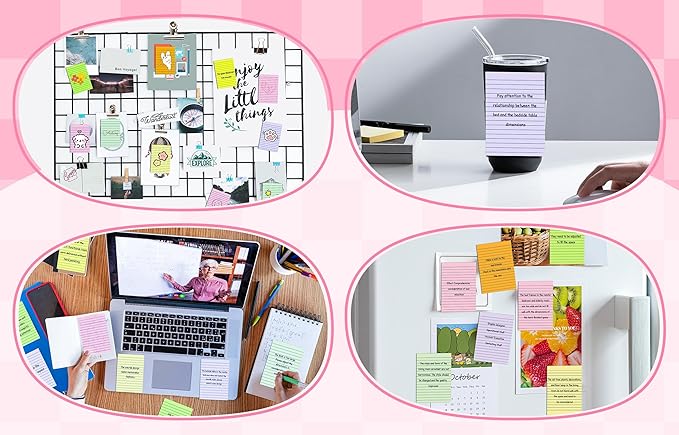 Lined Sticky Notes 4 x 6 Inches, 15 Pads, 375 Sheets, 7 Soft Pastel Colors, Self-Stick Note Pads, Large Rectangular Sticky Notes with Lines, Super Adhesive for Office, School, Home & Planner