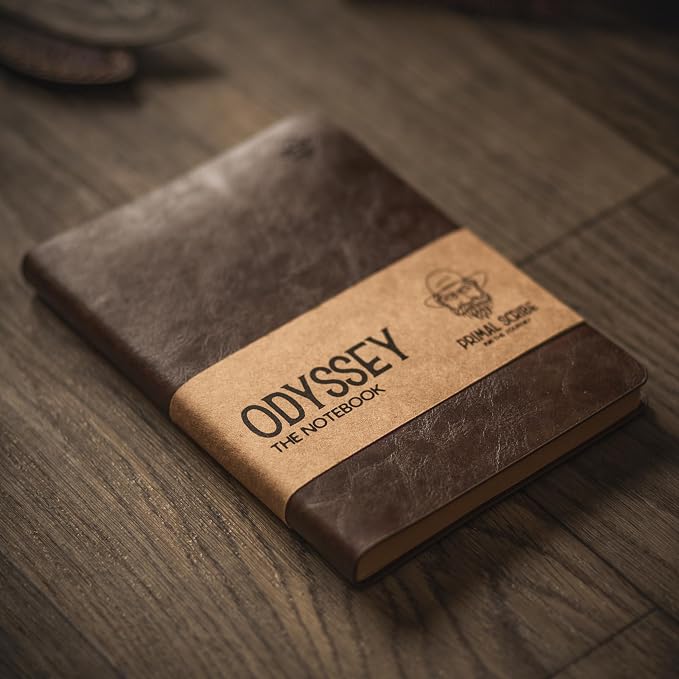Odyssey Notebook Journal for Men - Lined Pages, 100 GSM Thick Kraft Paper, A5 Size, Brown Leather, Soft Cover