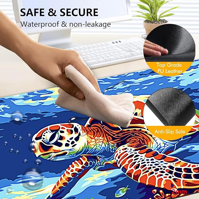 Heated Mouse Pad with 3 Levels Heated & 3 Hours Auto Shut-Off Mouse Pad for Warming Hands in Office Home, 23.6" x 14.2"Large Safe Desk Mat Hand Warmer，Sea Turtle