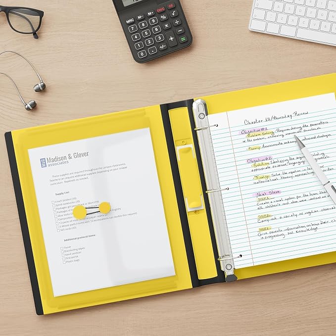 Staples Better Binder, 1.5" Heavy‑Duty D‑Ring Binder, Yellow, Reinforced Spine, Holds 400 Sheets, Durable 3‑Ring Binder for Classroom, Office & Projects, 3‑Pack