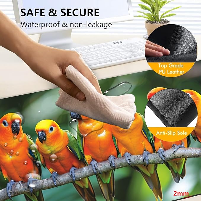 Heated Mouse Pad with 3 Levels Heated & 3 Hours Auto Shut-Off Mouse Pad for Warming Hands in Office Home, 23.6" x 14.2"Large Safe Desk Mat Hand Warmer，Parrots Meeting
