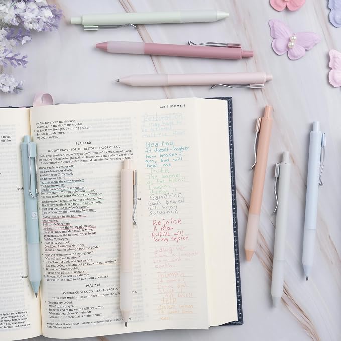BLIEVE Bible Pens No Bleed Through Thin Pages, Pastel Gel Pens, 8 Pack | Fast Dry Ink, Matte Finish, Smooth Writing,No Bleed, For Journaling, Bible Notes, Drawing - Colored Ink