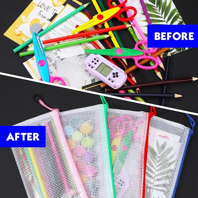 Zhehao 200 Pieces A6 Mesh Zipper Pouch Bulk Mesh Bags with Zipper Waterproof Small Pencil Pouches for Office Supplies Organization 9.4 x 4.5 Inches(10 Assorted Colors)