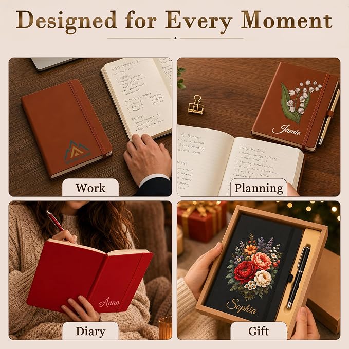 Personalized Notebook and Pen Set | A5, 200 Pages, Lined, Custom Photo, Color Printing, Leather Journal Diary Business Gifts