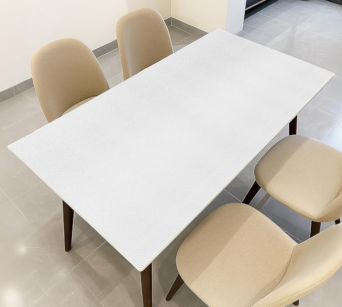Warmstar Leather Table Cover 36 x54 Inch, 1.8MM Thick PVC Table Protector Waterproof, Desk Cover Protector Non-Slip Table Pad for Kitchen, Dresser, Gaming Desk,Dining Room Table，White