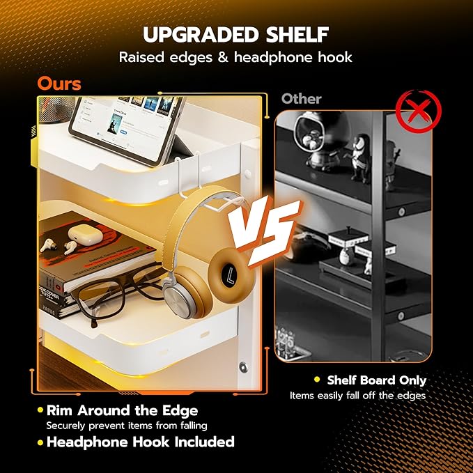 ARES WING 2-Tier 16 inch Clamp On Desk Shelf, Above or Under Desk Storage | Adjustable Desktop Organizer Shlef Holds 66 lbs Heavy Duty, with Headphone Holder for Working and Gaming Accessories, White