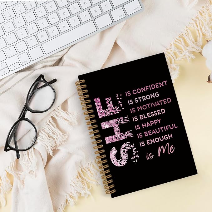 She Is Me Affirmations Spiral Notebook, Pink Black Inspirational Self Care Journal Notebook, Positive Notebooks for School Work, Self Love Office Supplies Gifts for Women Girls, 5.5x8.3 Inch