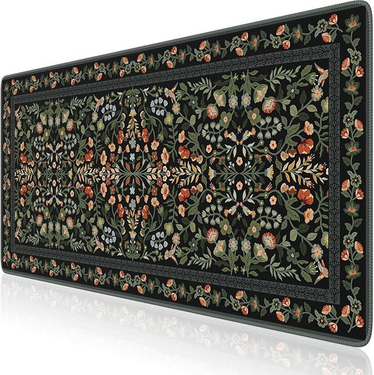 iCasso Desk Mat for Keyboard and Mouse, Large Mouse Pad, Desk Pad Mat, Anti-Slip Big Mousepad with Stitched Edges for Computer Desktop(Floral)