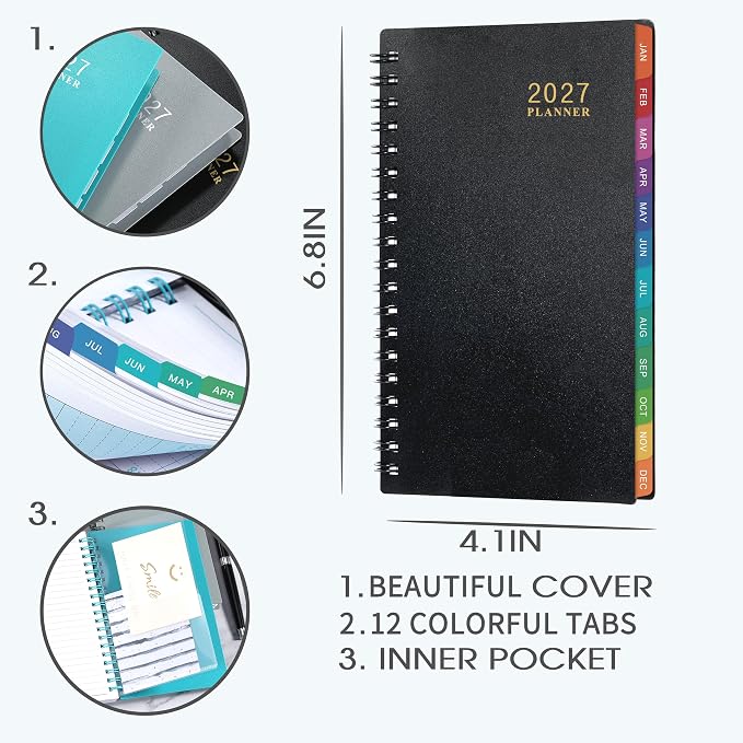 2027 Pocket Calendar/Planner - Weekly & Monthly Pocket Planner for Purse, Jan. 2027 - Dec. 2027, 6.8" x 4.1", Strong Twin - Wire Binding, Plastic Cover
