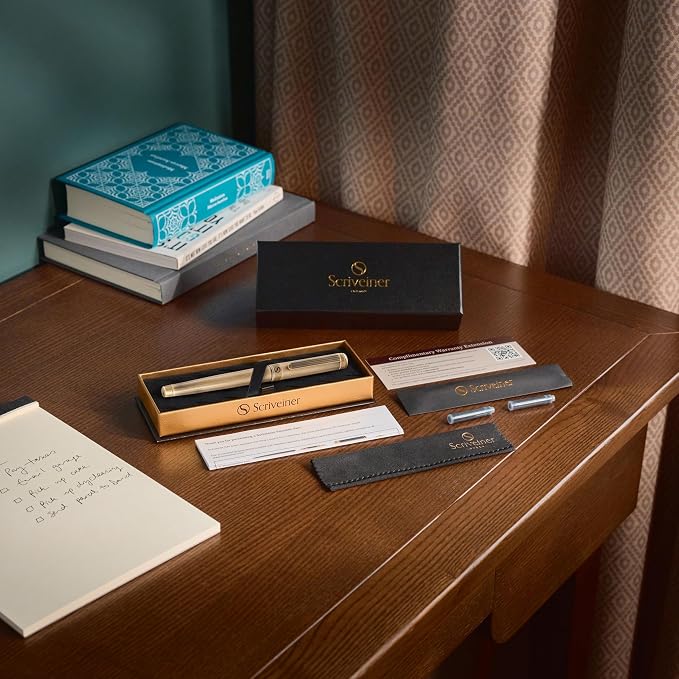 Scriveiner Luxury Fountain Pen - Stunning Bronze Luxury Pen, Schmidt Gilded Nib (Medium), Converter, Best Pen Gift Set for Men & Women, Professional, Executive, Office, Nice Pens