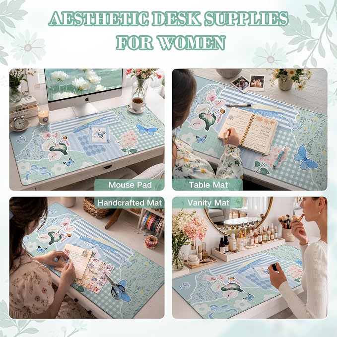 iCasso Floral Computer Mouse Pad, Desk Mat for Desktop, Keyboard and Mouse Pad, Non-Slip Mousepad with Smooth Surface, Cute Desk Accessories for Home Office Dorm