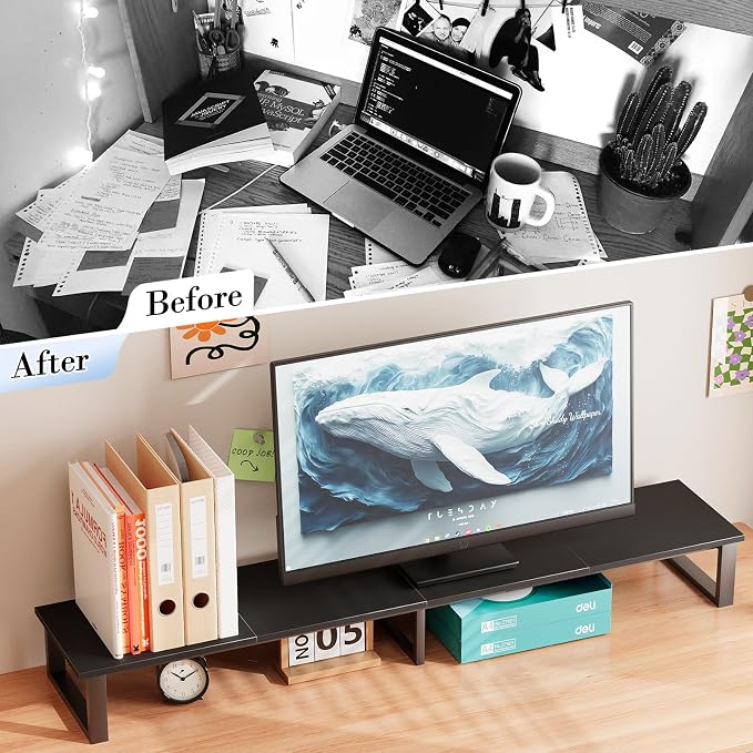 aboxoo 59" Large TV Riser Stand for 32-75 Inch TV, TV Shelf with Steel Legs | Black TV Riser Stand with Storage, Tabletop TV Riser for Home Living Room, Study Office, Fit TV, Monitor, Laptop