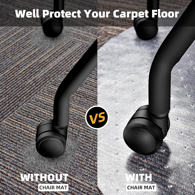 Office Chair Mat Carpet Protector: 36" x 36" Plastic Heavy Duty Computer Desk Mats with Lip for Low Flat and No Pile Carpeted Floor - Clear Rug Pad for Rolling Chairs Office Work Home Gaming Round