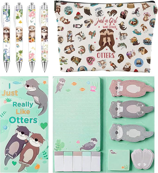 School Supplies for Girls, Cute Otter Stationery Set with Pencil Case, Pens & Sticky Notes Set, Otter Gifts Party Favor for Girls Stationery School Office Supplies (Otter)