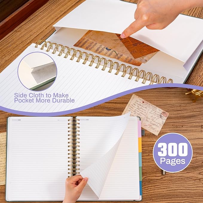 Ovesmusl Hardcover Spiral Notebook 8.5" x 11" with 5 Removable Dividers 300 Pages Leather 5 Subject Notebook College Ruled 100GSM Large Spiral Notebooks for Work Thick Lined Journal for Women, Purple
