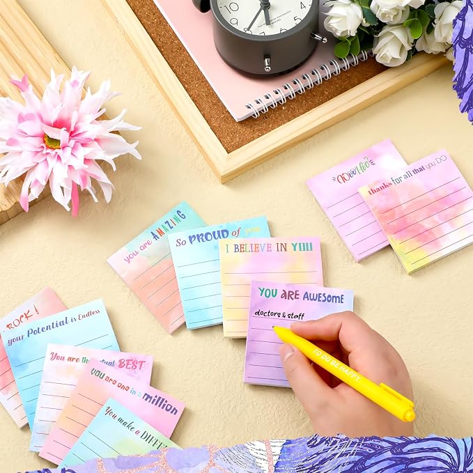 Yinder 12 Pcs Inspirational Sticky Notes, Back to School Supplies, Cute Motivational Sticky Notes Pad Employee Appreciation Gifts Bulk for Teacher Coworker Office 3 x 3'' (Appreciation,Watercolor)